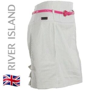 River Island White and Pink Striped Mini Skirt with Pink Belt